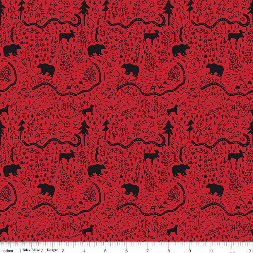 61 - 2 yard cut- Wild at Heart Map Red